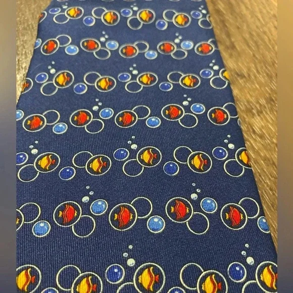 Salvatore Ferragamo blue angel tropical fish 100% silk neck tie